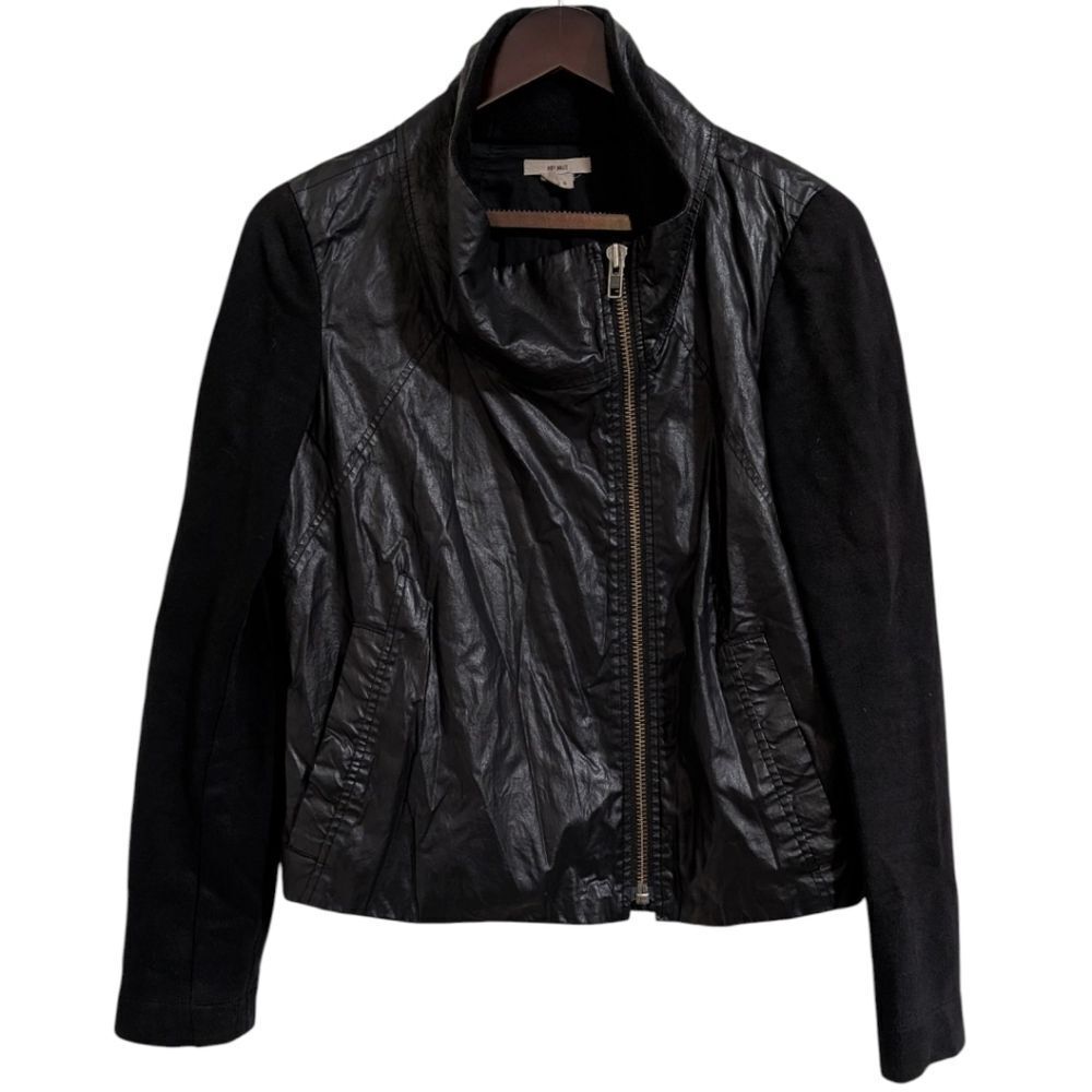 HELMUT Black Mixed Media Moto Biker Faux Leather Jacket Women's Size S